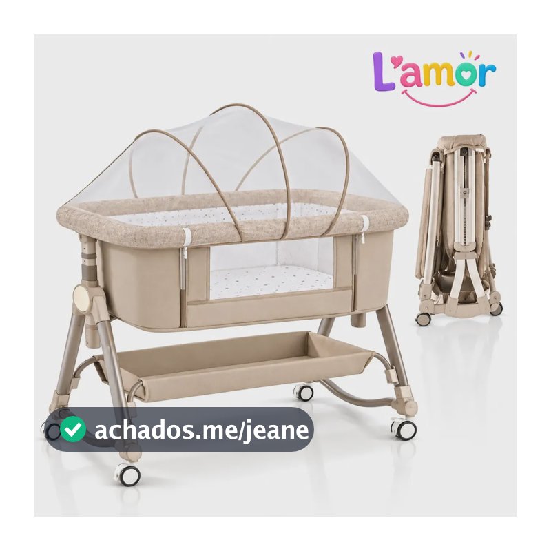 Berço Portátil Bebe Moises Acoplado AMR-6272 Colchao com mosqueteiro L'AMOR Cor Bege