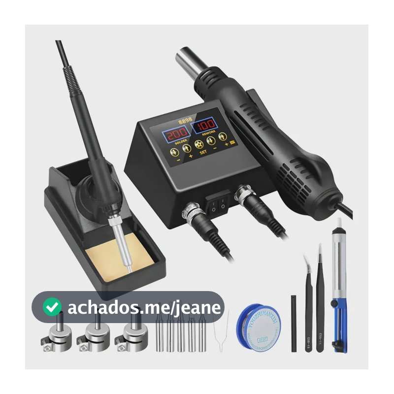 Estacao De Solda Pistola De Calor Lcd E Ferro De Solda 2 Em1 Preto 127v