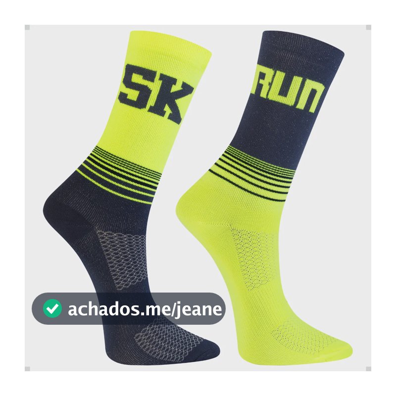 Kit 2 Pares Meia Poliamida Run Cano Alto Corrida Anti Bolhas Neon E Preto 40-44