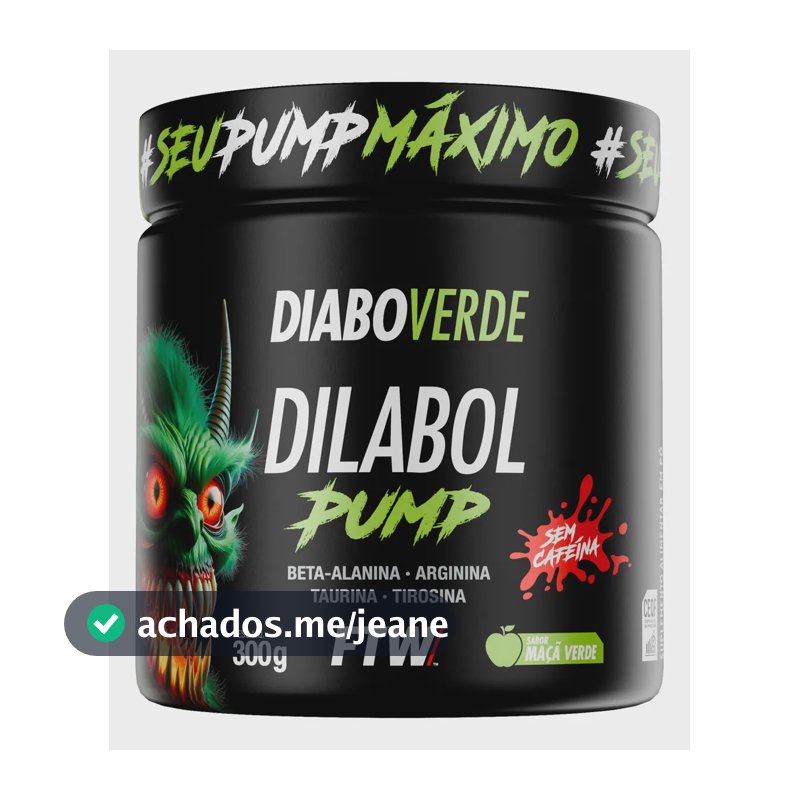 Pré Treino Dilabol Pump Diabo Verde Sem cafeína Pote 300g Sabor Maça Verde - Ftw