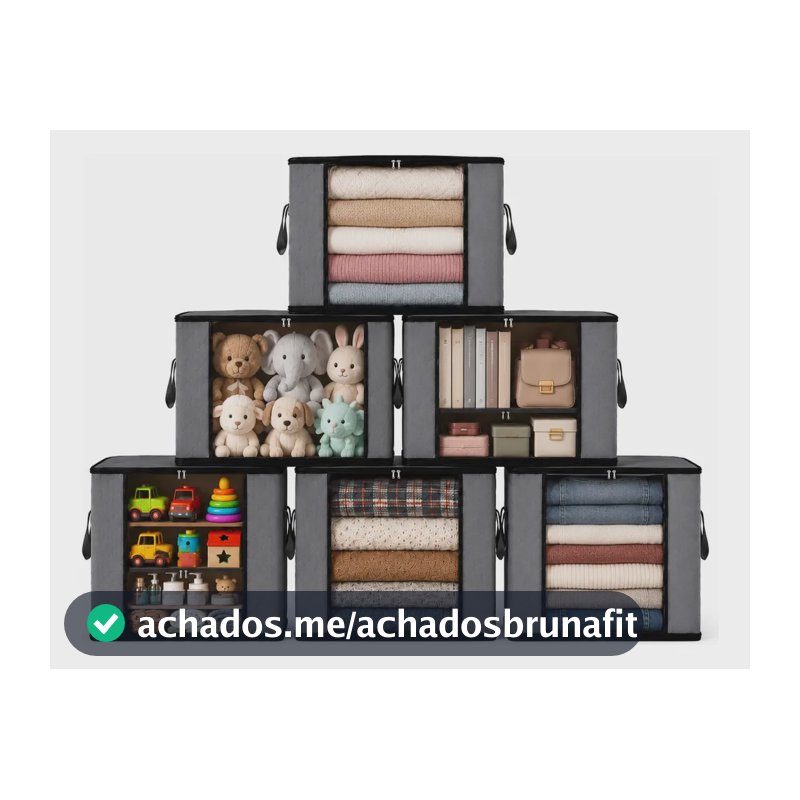 Kit6 Saco Organizador Guarda Roupa Dobrável Edredom Cobertor Cinza-escuro