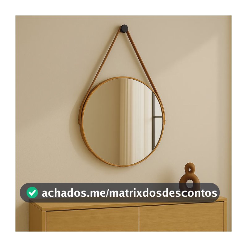 Espelho Redondo 40cm Alça Banheiro Lavabo Sala Quarto Hall Caramelo