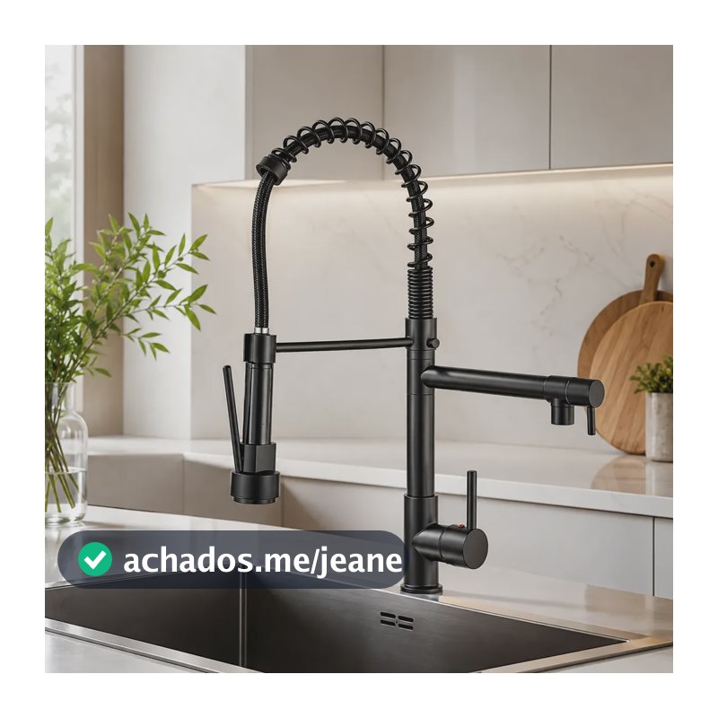 Torneira Gourmet Cozinha Dupla 2 Em 1misturador Monocomando Preto Fosco