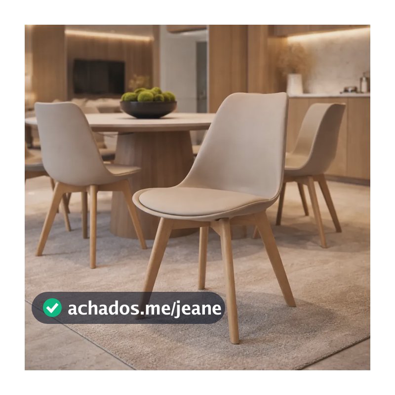 Kit 4 Cadeiras De Jantar Com Assento Estofado Leda Wood Nude