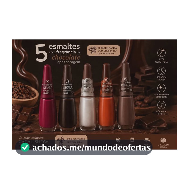 Kit 5 Esmaltes Cacau Show Coleção Completa Manicure Impala