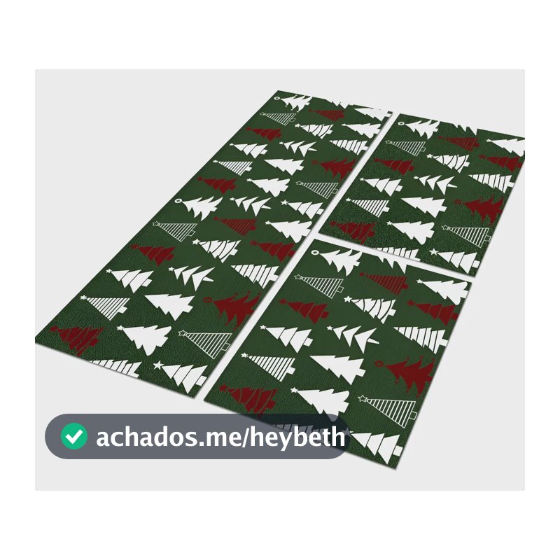 Jogo Tapete Natalino Arvores 120x40 + 2 Capachos 60x40 Cor Verde