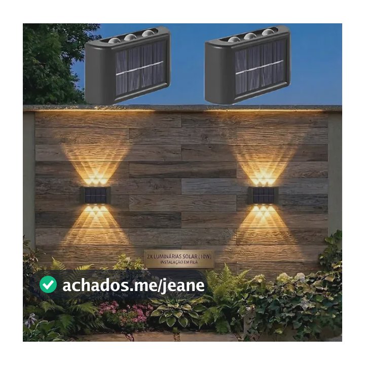 Kit 2 Arandela Solar 10 Led Com Sensor Jardim Parede Luz Que 1.2v 6 Led-luz Quente
