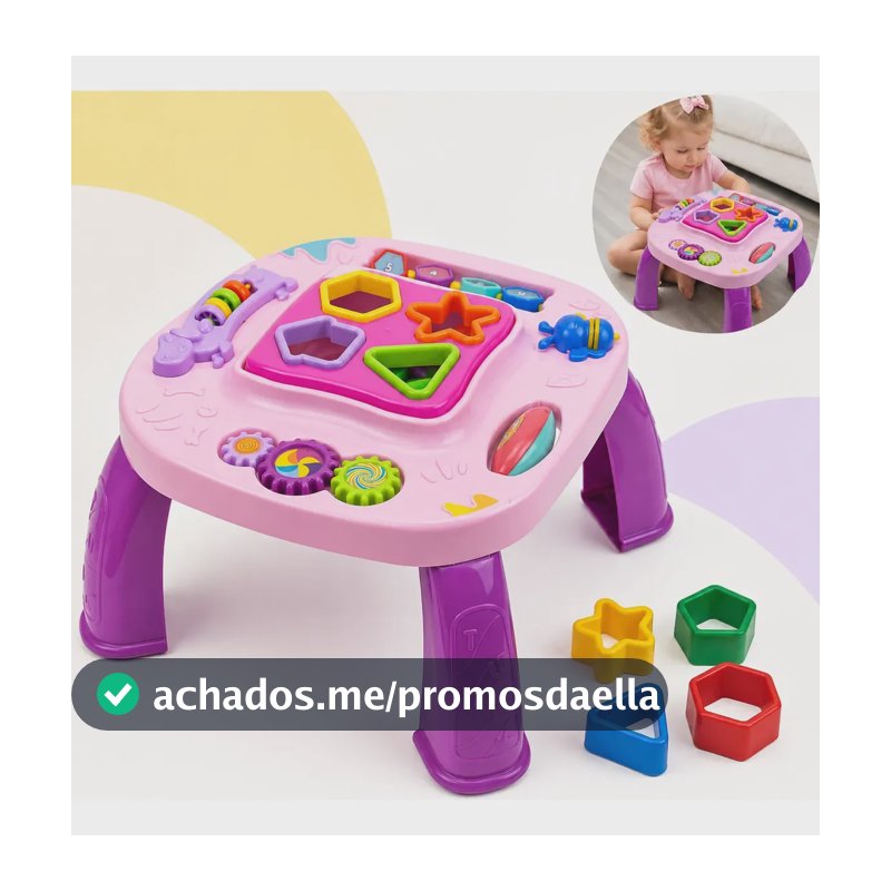 Mesa Infantil Mesinha Didática Divertida Brinquedo Crianças Educacional Bebê 12+ Meses Atividades De Montar Interativa Educativa Clube Educativo Rosa