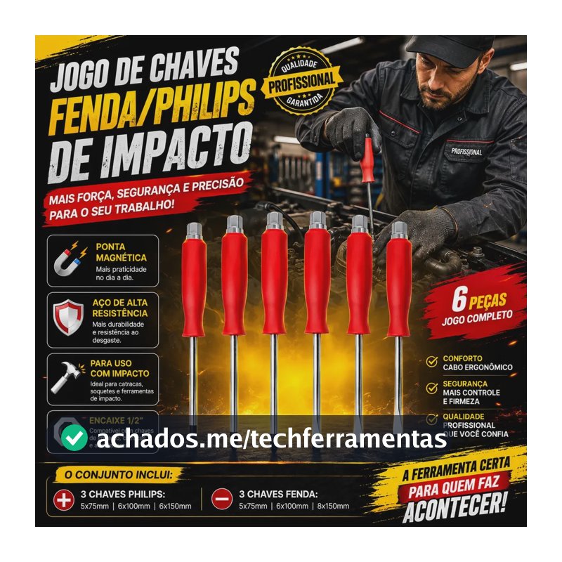 Jogo De Chaves 3 Fenda 3 Philips 6 Peças Cabeça De Impacto