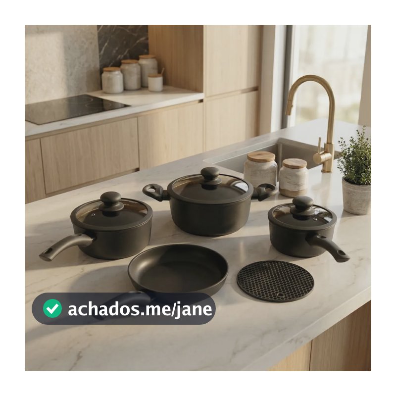 Jogo Panela Ceramica Antiaderente 5pç Tampa Silicone Induçao Preto