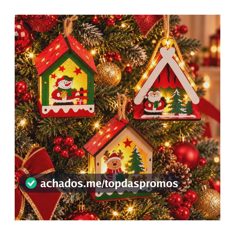 Kit 3 Casinhas Vila Natalina Com Led Decoração De Natal 3d Vermelha Com Verde Casa