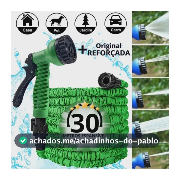 Mangueira Magica Expansível Retratil 30m Com Pistola 7 Jato Verde