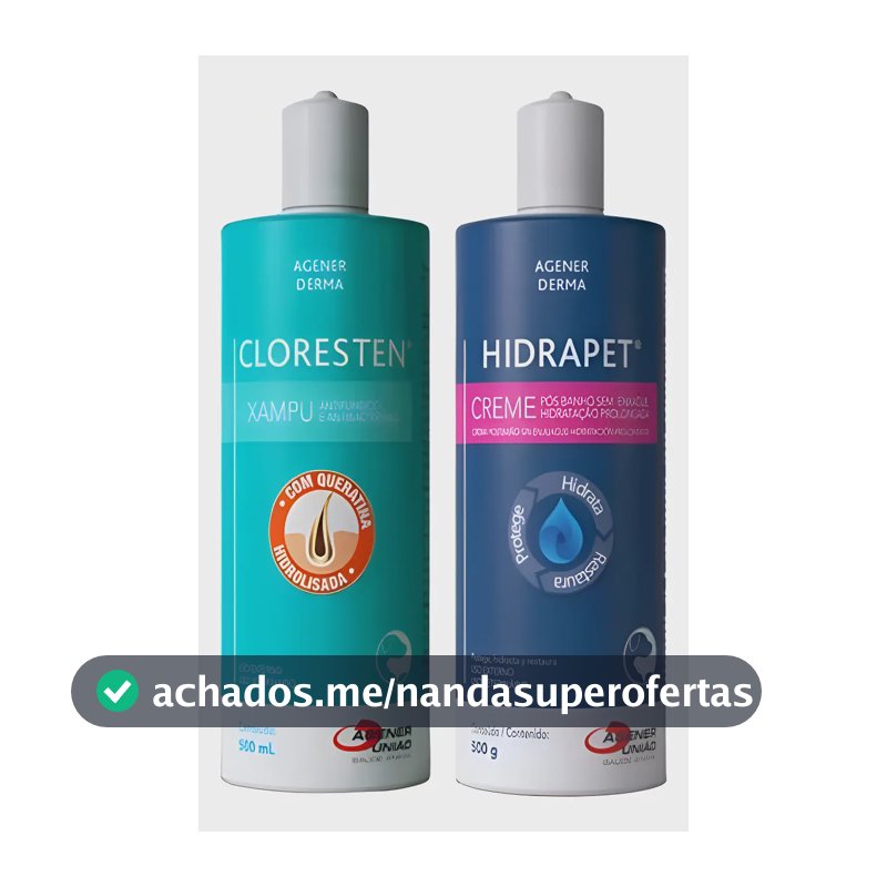 Cloresten Shampoo 500ml + Hidrapet Creme 500g Cães Gatos