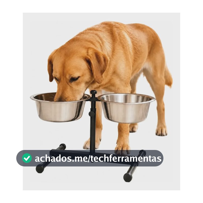 Comedouro Elevado Duplo Regulável Ajustável Cães Médio Preto