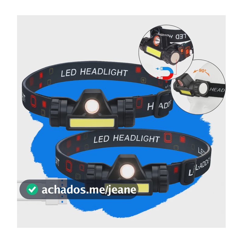 Kit com 2 Lanternas de Cabeça LED Recarregável USB para Camping e Pesca
