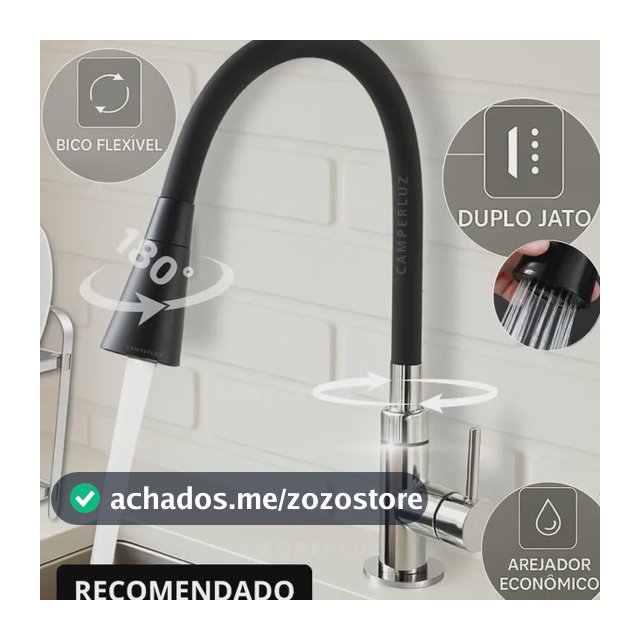 Torneira Gourmet Luxo Flexível Cozinha Bancada 2 Jatos Pia Cor Preto - Marca Camperluz