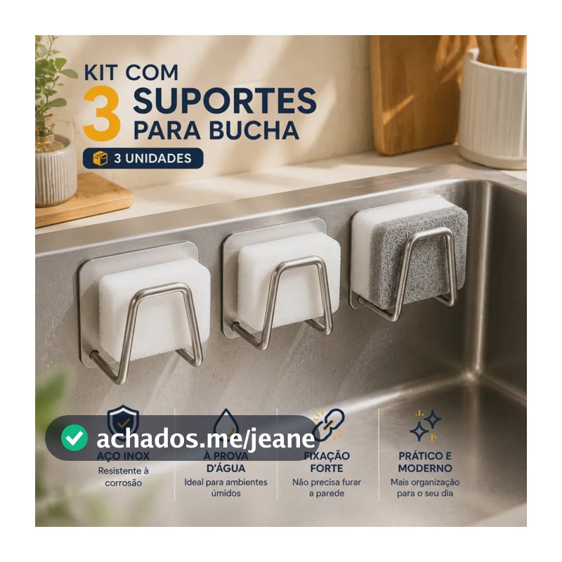 Kit 3 Suporte Porta Bucha Esponja Para Pia Cozinha Organizador Com Gancho Aço Inox Prata