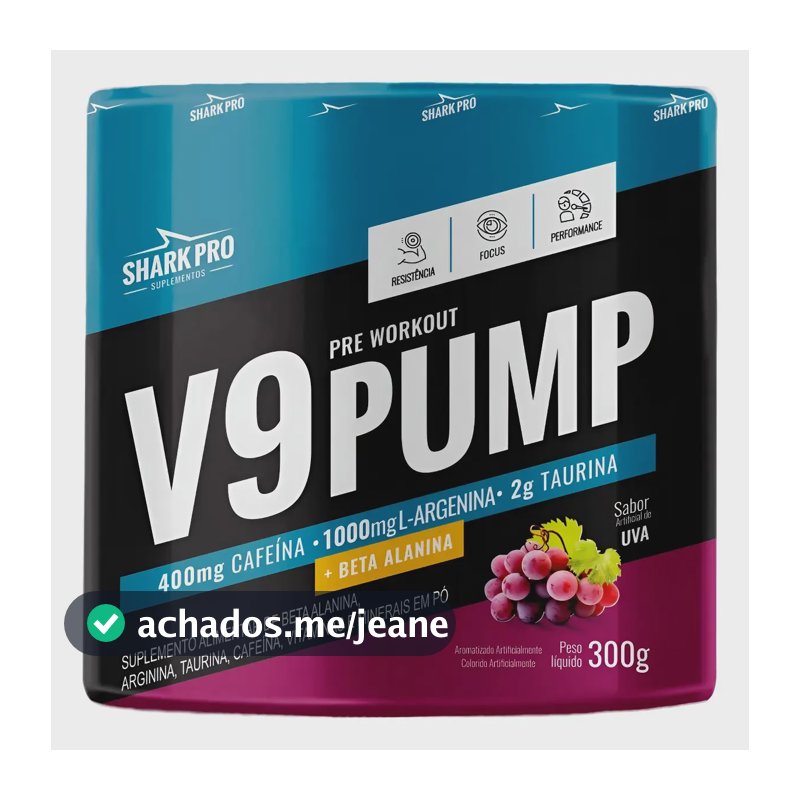 V9 Pump 300g Pré Treino Hipertrofia Massa Muscular Sabores Sabor Uva
