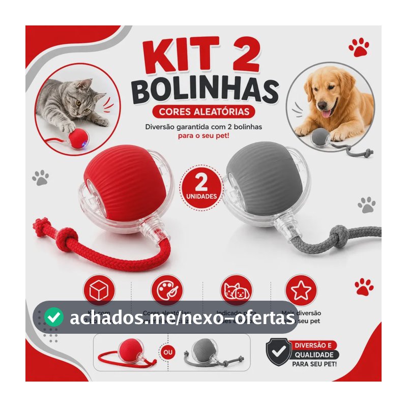 Kit 2 Bola Interativa Inteligente Recarregável para Cachorro Gato Pet Topline Brasil
