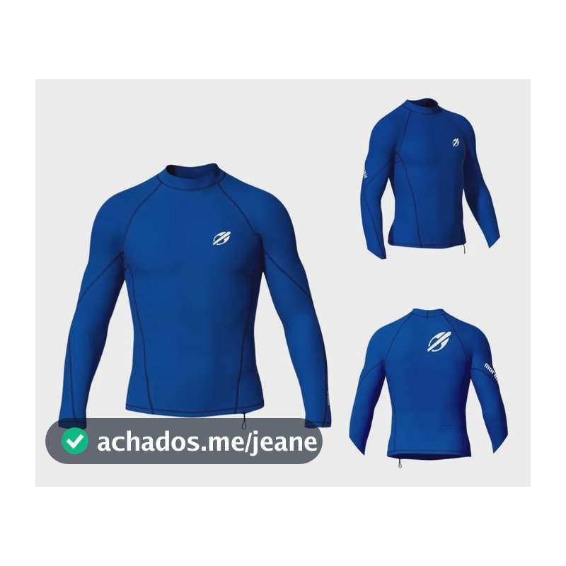 Camiseta Lycra Unissex Surf Jet-ski Proteção Solar Azul Lisa P