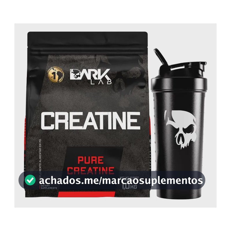 Creatina Pura 1kg Sem Sabor + Coqueteleira Shaker 700ml Preto Dark Lab