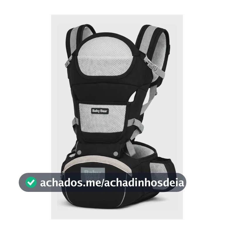 Bolsa Canguru Ergonômico Baby Bear Premium | 12 Posições | 4 Em 1 | Bolsos Frontais E Laterais | Proteção E Segurança | Cor Preto