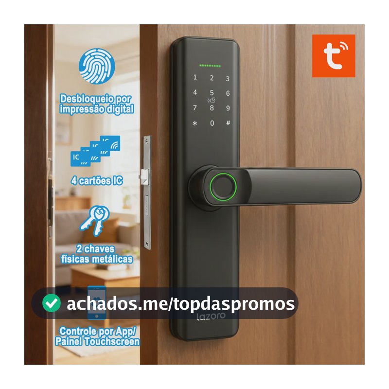 Fechadura Eletronica Digital Com Biometria, Senha, Cartão Ic E Tuya App Bluetooth LAZORO LAM-525B