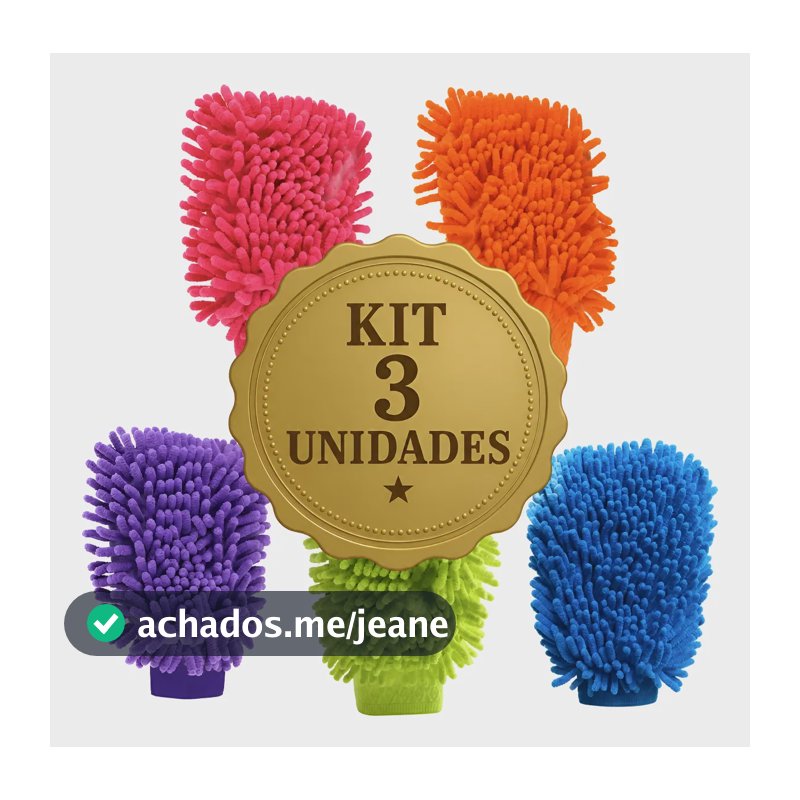 3 Luva Microfibra Chenille Lava Carro Multiuso Limpeza Geral Diversas