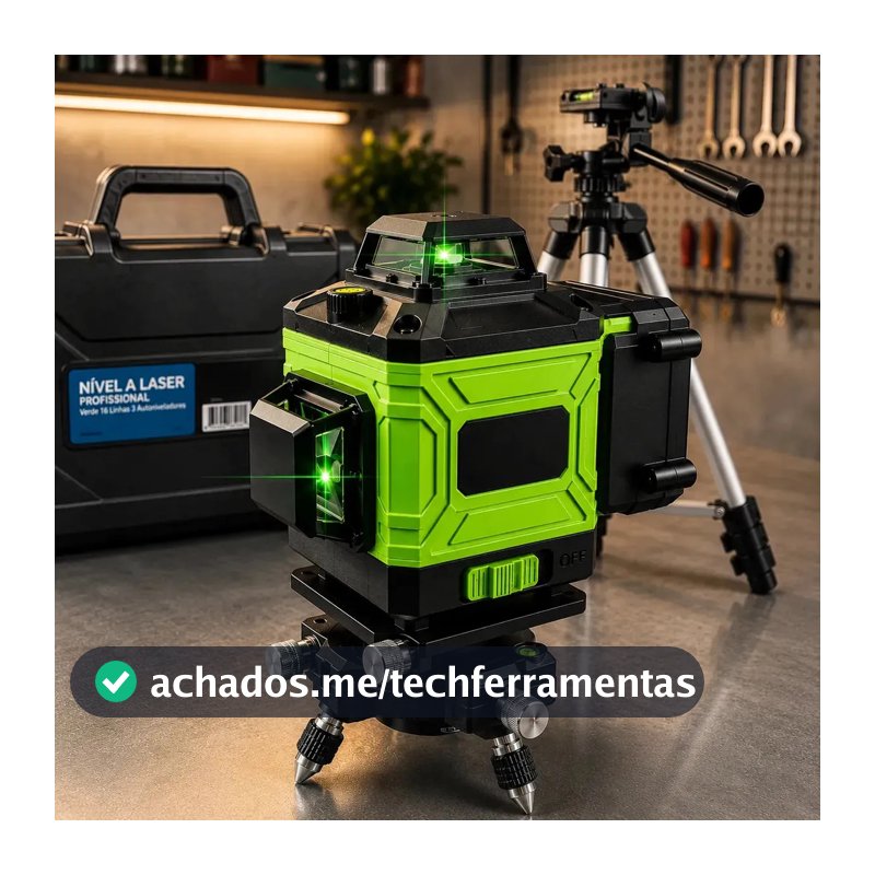 Nível Laser JOYECOMM 12 Linhas Verde 3D Autonivelante, com 2 Baterias e Tripé