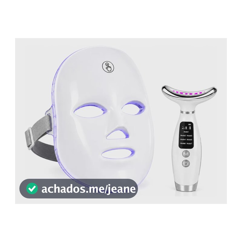 Kit Máscara Led Facial + Massageador Facial Ems 7 Cores Usb 127/220v