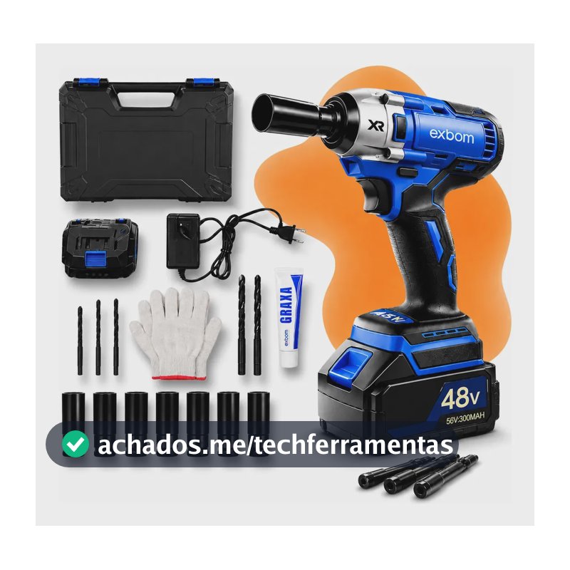 Chave De Impacto Parafusadeira Furadeira Bateria Recarregável Azul 2000mah + Kit De Soquetes De Impacto MQL-CI6480 Exbom 50 Hz/60 Hz