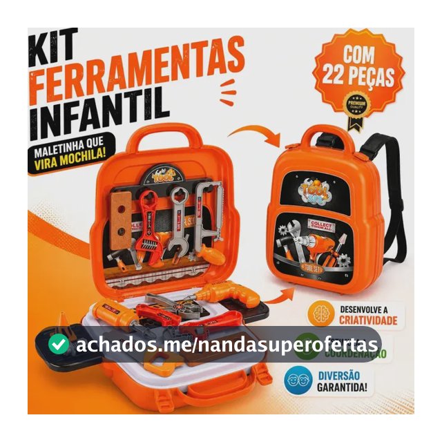 Kit Ferramentas Infantil 3 em 1 Pratitudo Toys com 22 Peças – Vira Mochila e Bancada