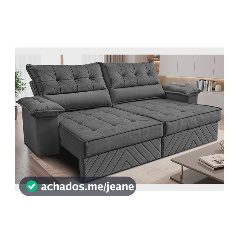 Sofá Retrátil 2,10m Molas E Espuma D33 Thunder. Cama Inbox Cinza Liso