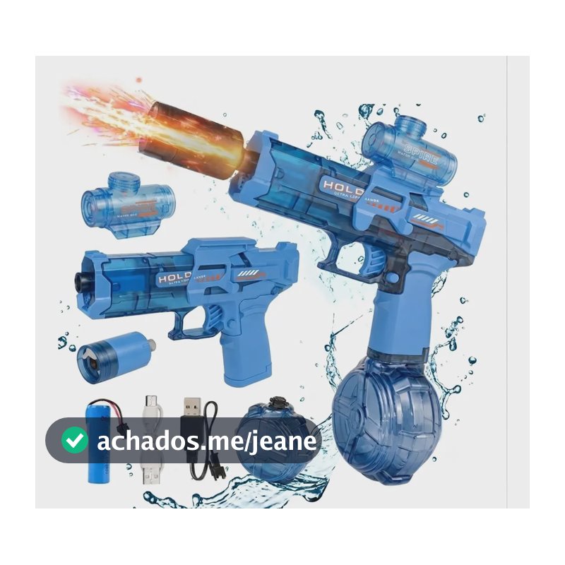 Pistola De Agua Eletrica Automatica Com Mira E Led Infantil Azul