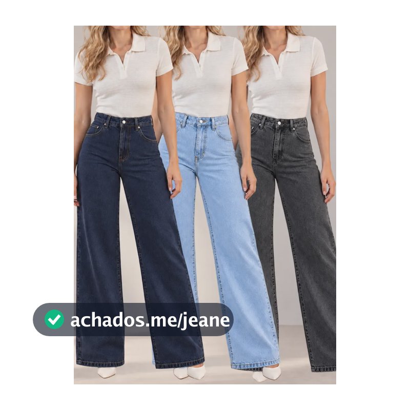 Kit 3 Calças Jeans Pantalona Wide Leg Feminina Cintura Alta Marmorizada Clara E Escura Lisa 36