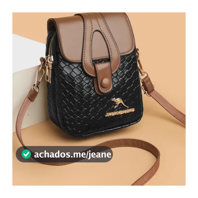 Bolsa Transversal Feminina Trançada Pequena Preto Liso Ouro Marrom