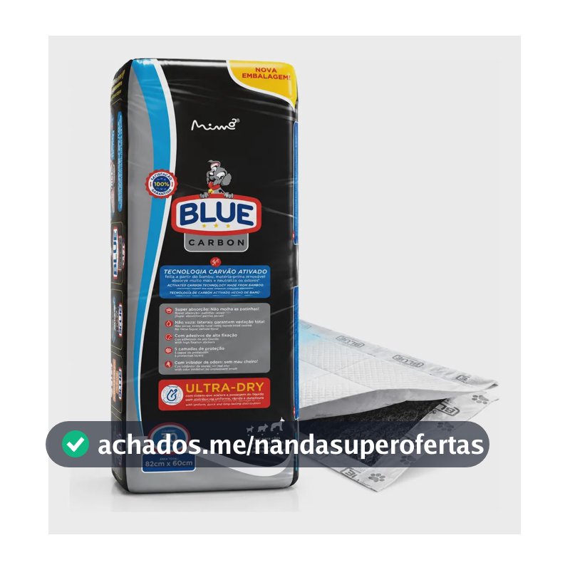 Tapete Higiênico Blue Carbon 30un Carvão Ativado 82x60 Cinza