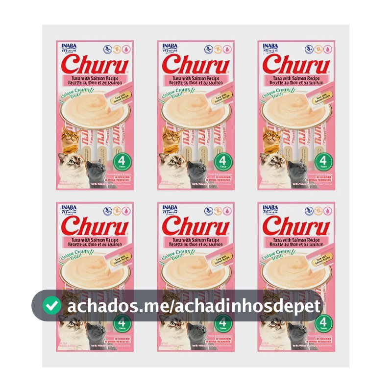 Sachê Úmido para Gatos Churu Inaba Atum e Salmão Kit 6un 56g