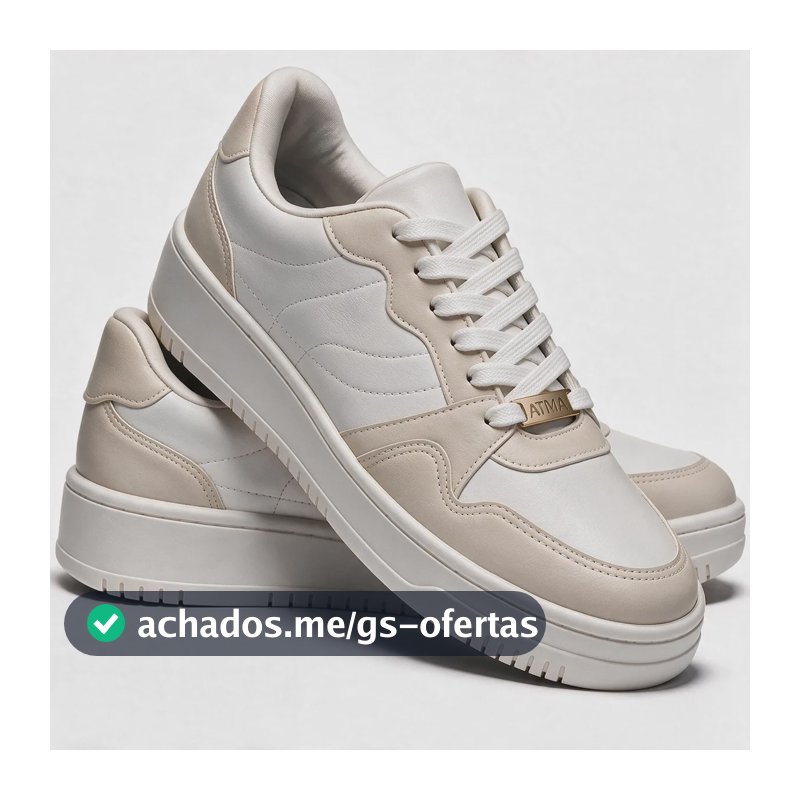 Tênis Feminino Casual Plataforma Atma Confortável Estiloso Branco E Bege Liso 37 Br