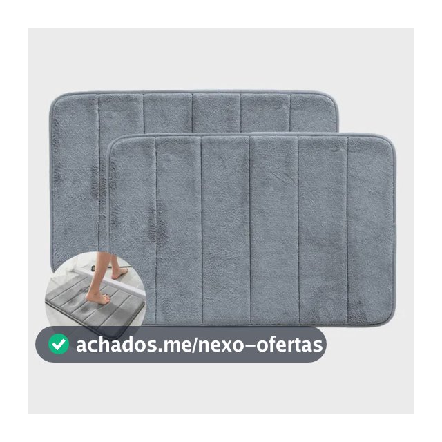 Kit 2 Tapetes Felpudos Banheiro Antiderrapantes 60x40cm Cinza Geométrico