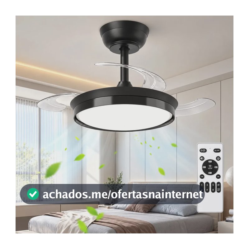 Ventilador de Teto Retrátil Silencioso com Luminária LED, Controle Remoto, 6 Velocidades, Motor DC Inverter, Bivolt , 42 Pol 107cm, 3 Cores, Timer e Reversão,para Quarto,Brightech