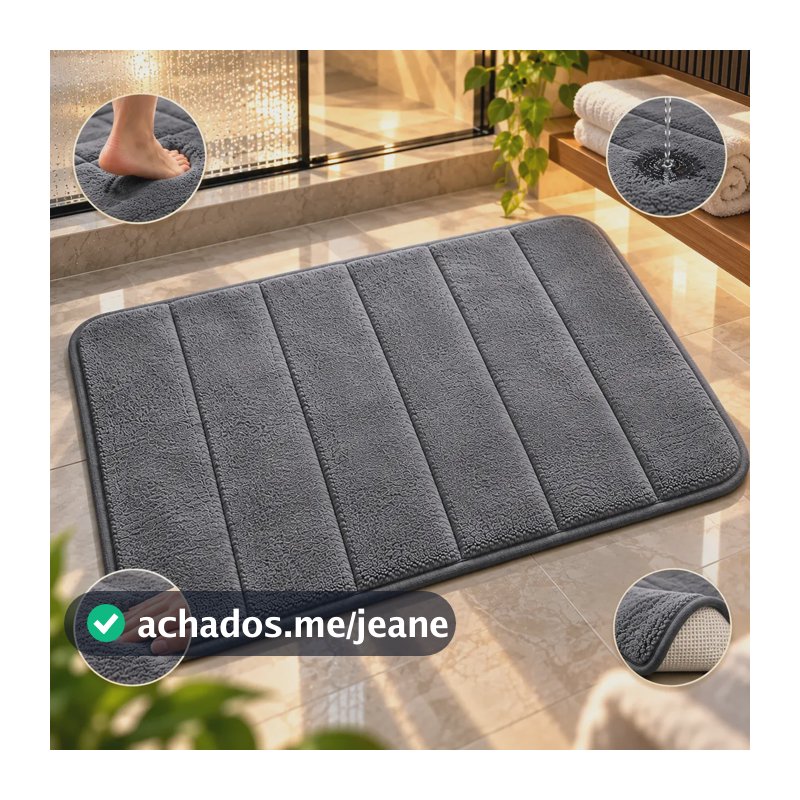Tapete Banheiro Absorvente Antiderrapante Macio 60x40cm para Box Chuveiro Lavabo Acolchoado Confortável Cinza