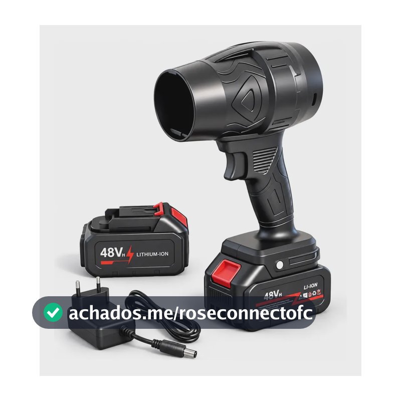 Soprador Turbo Portátil Quicko 48V 1050 W com 2 Baterias de 2 Ah 210 km/h Preto