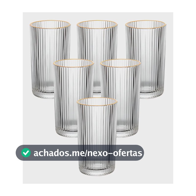 Jogo 6 Copos Altos Vidro 420ml Borda Dourada Hauskraft Transparente