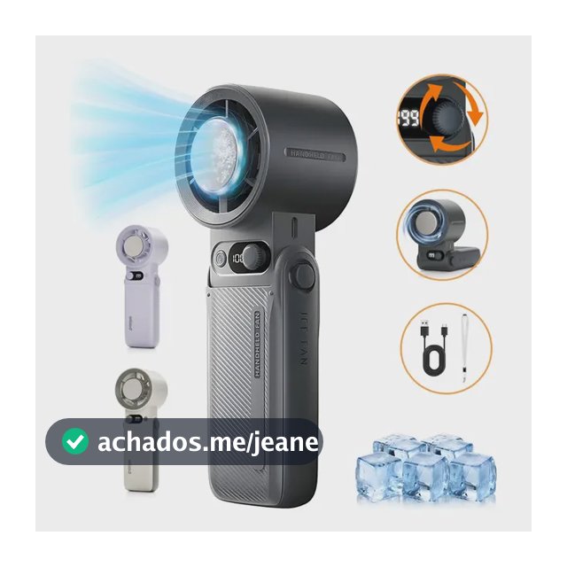 Ventilador Portátil De Mão Recarregável, 199 Níveis, Modo De Resfriamento, Mini Ventilador Com Bateria De 10000mAh E Display Digital, Silencioso E Potente Para Viagens E Escritório, Cinza