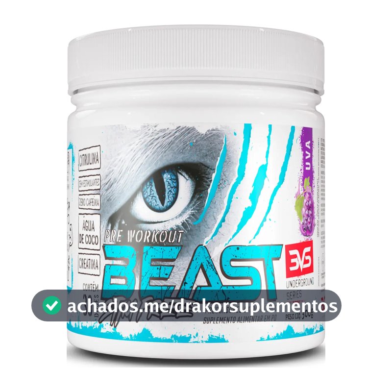Pré Treino Sem Cafeína Beast 300g - Sabor Uva - Fórmula Exclusiva Com Citrulina, Beta Alanina, Creatina, Água De Coco, Arginina, Taurina E Tirosina