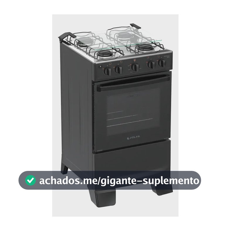 Fogão 4 Bocas Atlas Mônaco Plus com Mesa de Inox Automático Preto Bivolt