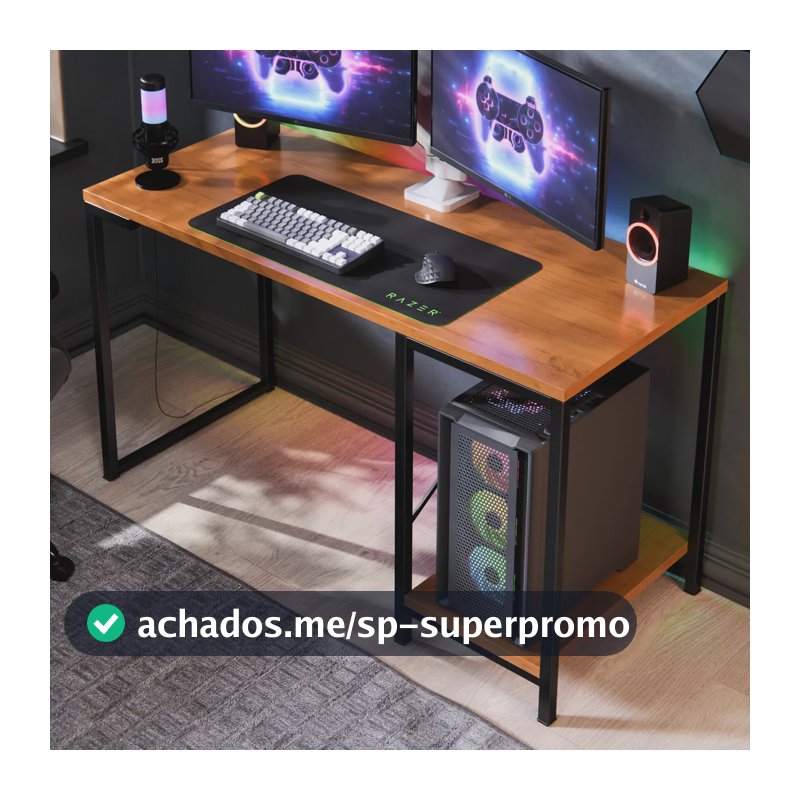 Escrivaninha Gamer Tokyo Mdf Mesa Para Computador Home Office E Estudos Com Suporte Para Cpu E Prateleira Lateral Estrutura Em Aço Estilo Industrial Design Moderno Amplo Cor Canela Preto Preto/canela