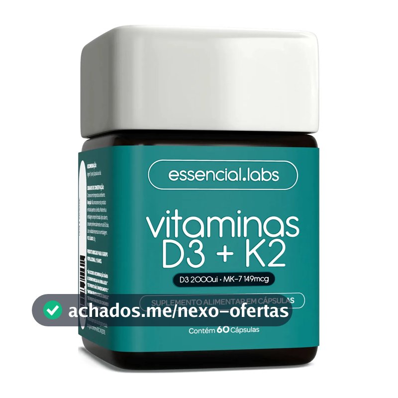 VITAMINA D3 + K2 Menaquinona-7 - Fórmula com Máxima Concentração e Biodisponibilidade - 60 Cápsulas