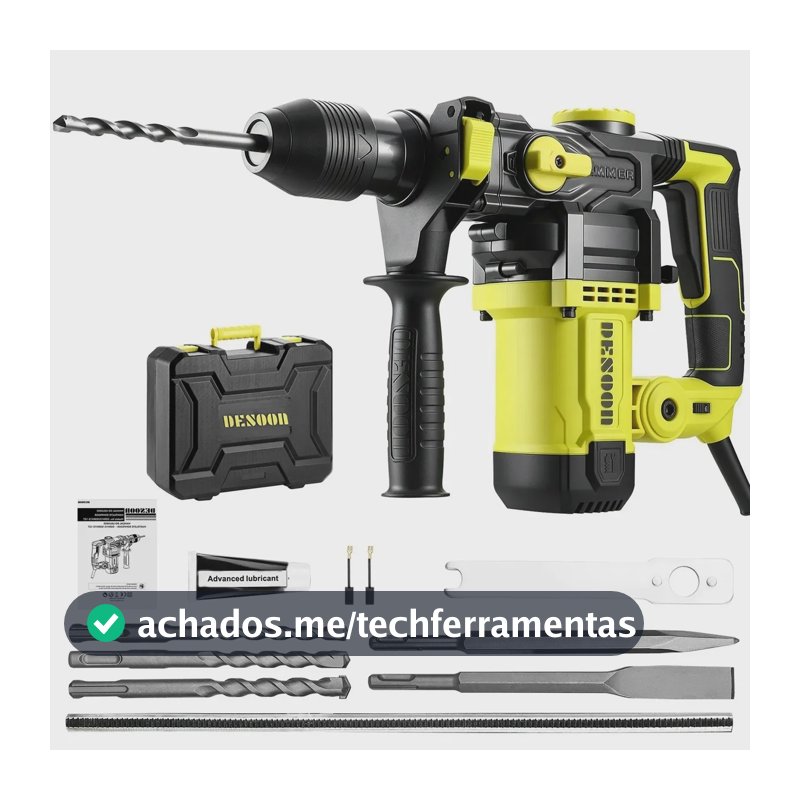 Martelete Rompedor Perfurador 1500W com 4.5 J e SDS Plus, Kit com Maleta e Acessórios